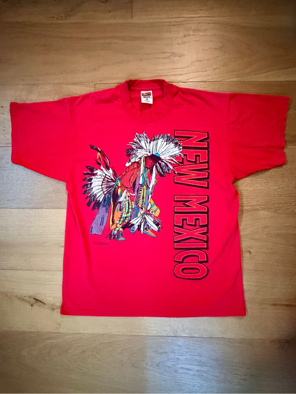 Vintage 90s New Mexico Native American Pow Wow Dancer Souvenir Tee Red Large